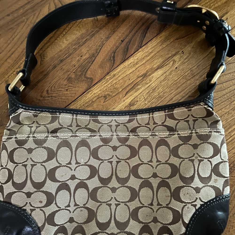 Coach Brown and Black Monogram Shoulder Bag